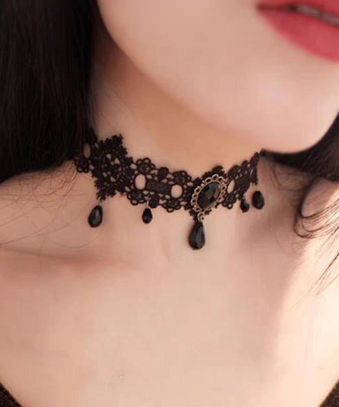 Original Design Black Sterling Silver Alloy Lace Agate Choker