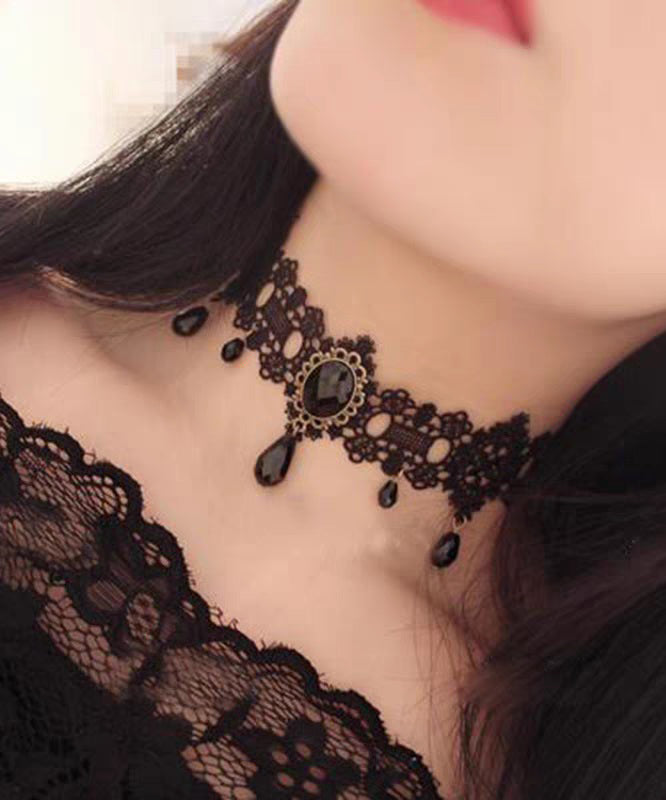 Original Design Black Sterling Silver Alloy Lace Agate Choker