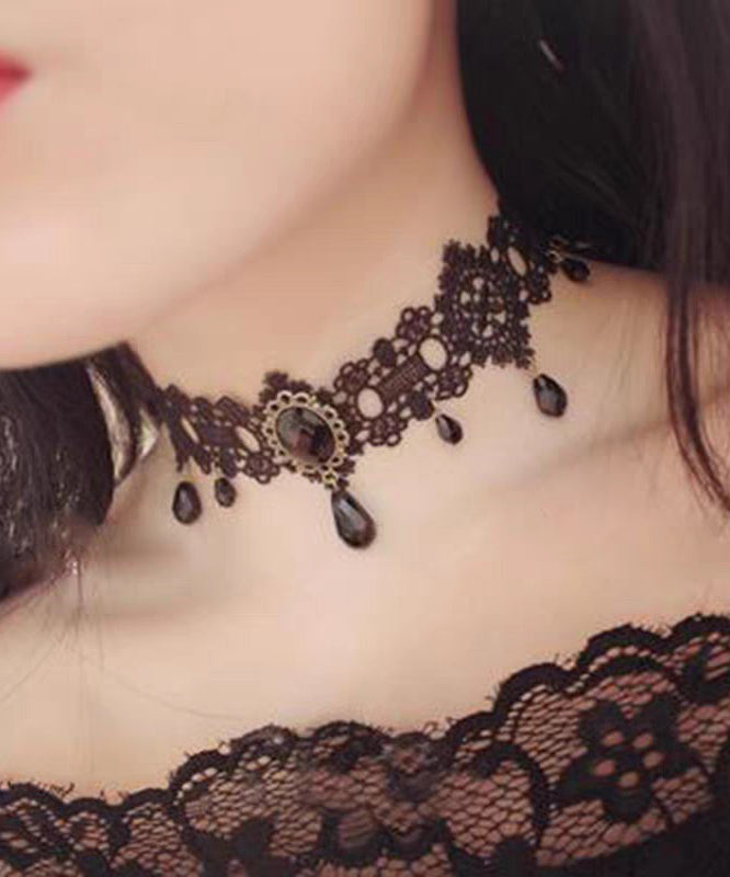 Original Design Black Sterling Silver Alloy Lace Agate Choker