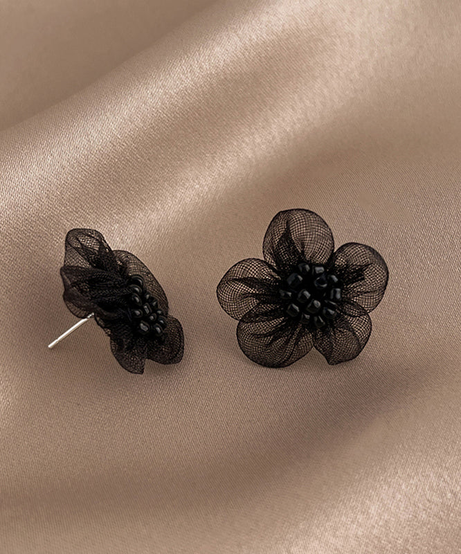 Original Design Black Tulle Floral Stud Earrings