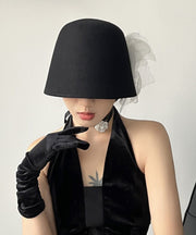 Original Design Black Tulle Rose Wool Bucket Hat