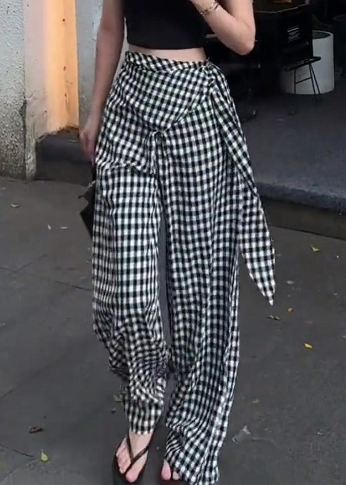 Original Design Black White Plaid High Waist Cotton Pants Summer