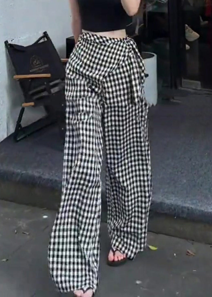 Original Design Black White Plaid High Waist Cotton Pants Summer
