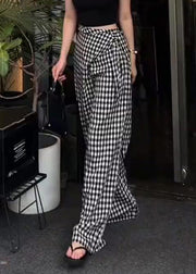 Original Design Black White Plaid High Waist Cotton Pants Summer