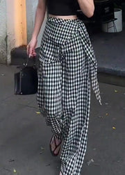 Original Design Black White Plaid High Waist Cotton Pants Summer