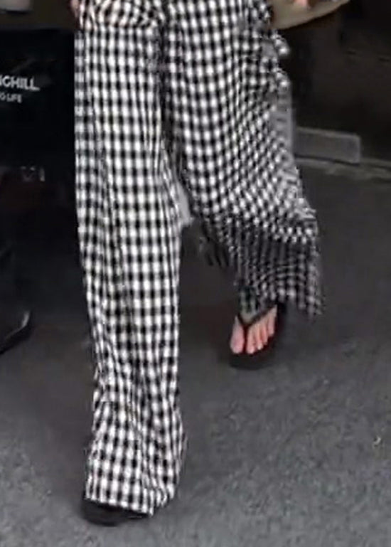 Original Design Black White Plaid High Waist Cotton Pants Summer