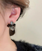 Original Design Blue Alloy Asymmetrical Crystal Sugar Cube Stud Earrings