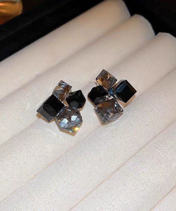 Original Design Blue Alloy Asymmetrical Crystal Sugar Cube Stud Earrings