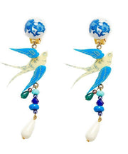 Original Design Blue Alloy Bird In Flight Drop Earrings
