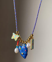 Original Design Blue Alloy Drip Glaze Love Butterfly Pendant Necklace