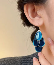 Original Design Blue Alloy Drip Glaze Water Droplets Tassel Drop Earrings