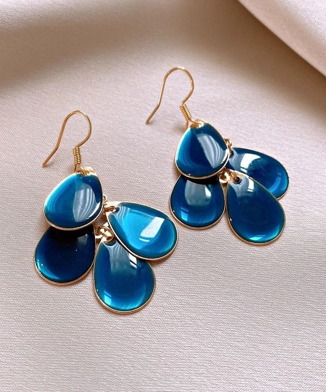 Original Design Blue Alloy Drip Glaze Water Droplets Tassel Drop Earrings