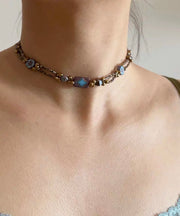 Original Design Blue Alloy Geometry Beading Gratuated Bead Necklace