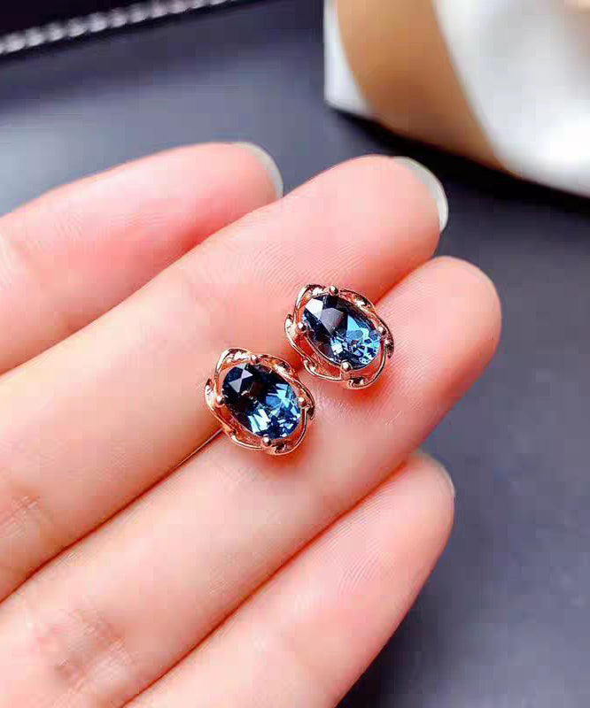 Original Design Blue Alloy Inlaid Gem Stone Stud Earrings