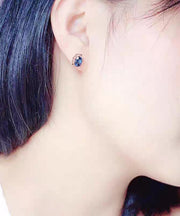 Original Design Blue Alloy Inlaid Gem Stone Stud Earrings