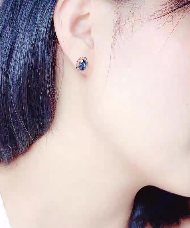 Original Design Blue Alloy Inlaid Gem Stone Stud Earrings