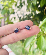 Original Design Blue Alloy Inlaid Gem Stone Stud Earrings