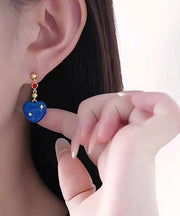 Original Design Blue Copper Alloy Enamel Drip Glaze Love Drop Earrings