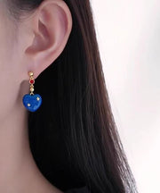 Original Design Blue Copper Alloy Enamel Drip Glaze Love Drop Earrings