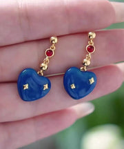 Original Design Blue Copper Alloy Enamel Drip Glaze Love Drop Earrings