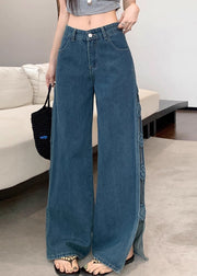 Original Design Blue Hollow Out Floral Denim Pants Fall