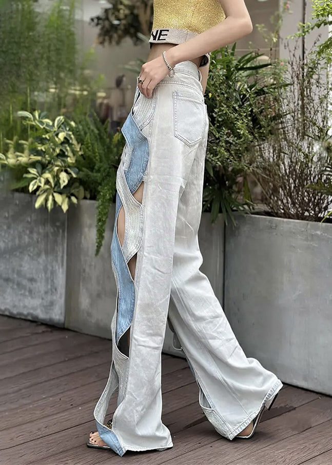 Original Design Blue Hollow Out High Waist Denim Pants Summer
