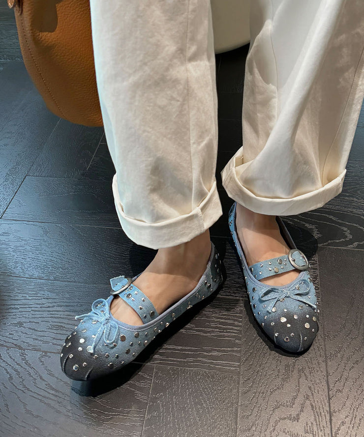 Original Design Blue Rivet Buckle Strap Splicing Flat Feet Shoes