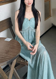 Original Design Blue Ruffled Tasseled Chiffon Three Pieces Set Summer