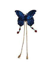 Original Design Blue Sterling Silver Overgild Embroidery Butterfly Tassel Hairpin