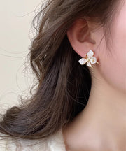 Original Design Blue Sterling Silver Overgild Shell Floral Butterfly Stud Earrings
