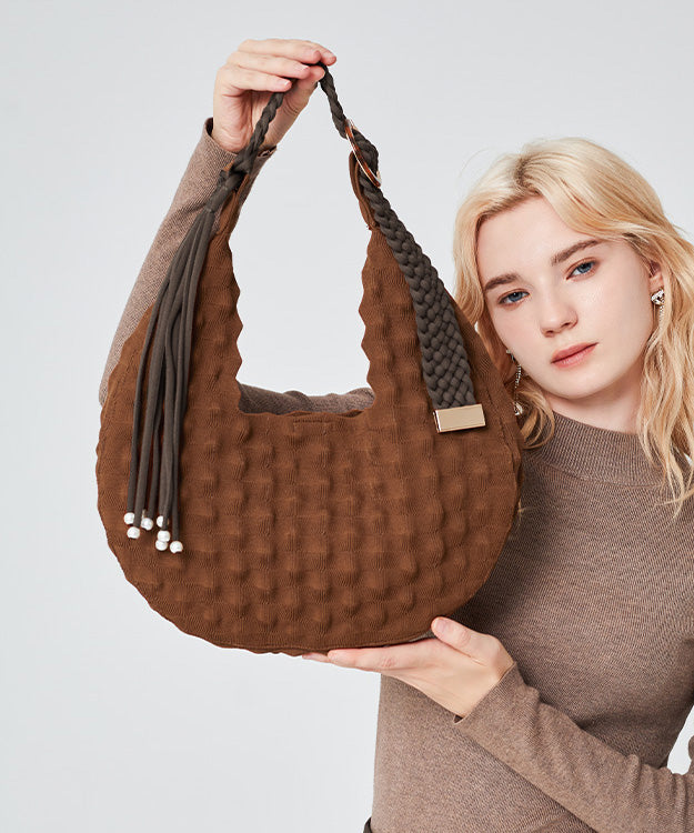 Original Design Brown Cotton Large Capacity Hobo Bag