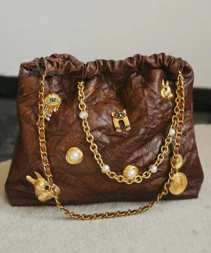 Original Design Brown Faux Leather Chain Linked Shoulder Bag