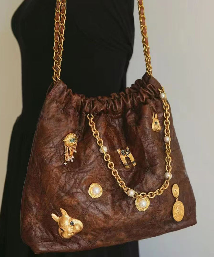 Original Design Brown Faux Leather Chain Linked Shoulder Bag