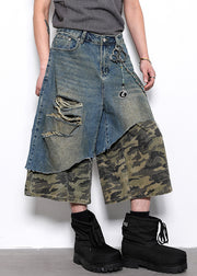 Original Design Camouflage Hole Patchwork Denim Men Crop Pants Summer