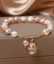 Original Design Champagne Copper Overgild Pearl Lucky Cat Tassel Charm Bracelet