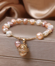 Original Design Champagne Copper Overgild Pearl Lucky Cat Tassel Charm Bracelet