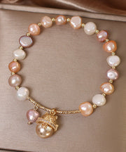 Original Design Champagne Copper Overgild Pearl Lucky Cat Tassel Charm Bracelet