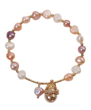 Original Design Champagne Copper Overgild Pearl Lucky Cat Tassel Charm Bracelet