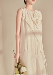 Original Design Champagne O-Neck Floral Patchwork Long Dresses Sleeveless