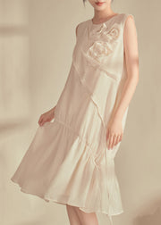 Original Design Champagne O-Neck Floral Patchwork Long Dresses Sleeveless