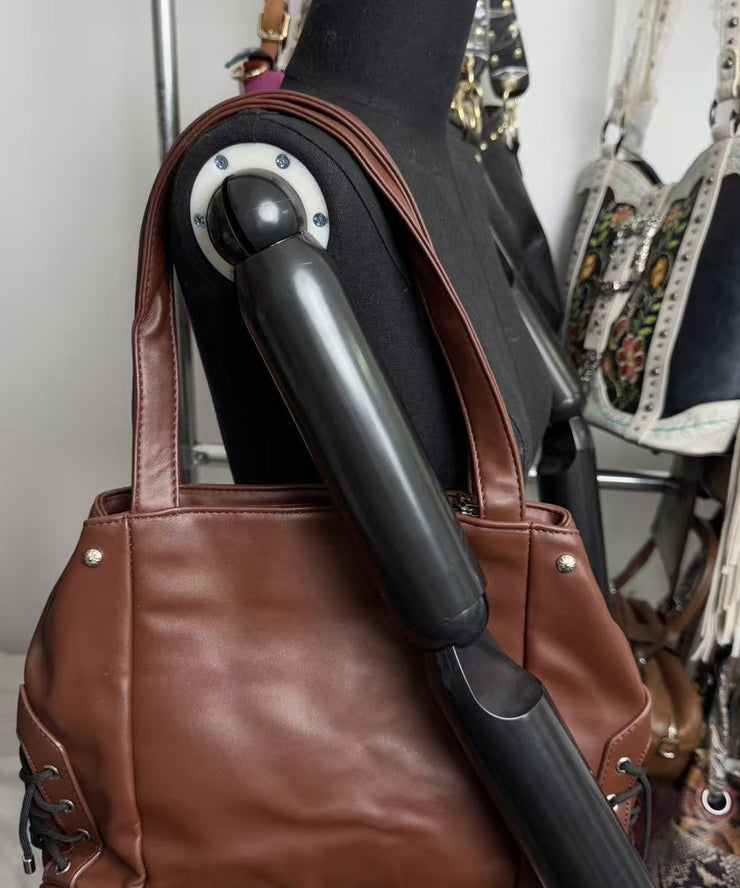 Original Design Chocolate Solid Durable Faux Leather Zipper Shoulder Bag
