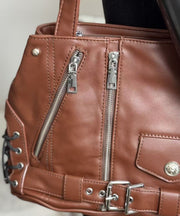 Original Design Chocolate Solid Durable Faux Leather Zipper Shoulder Bag