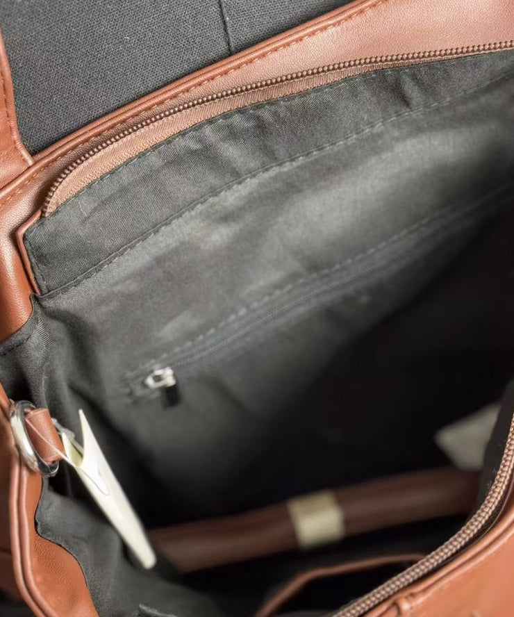 Original Design Chocolate Solid Durable Faux Leather Zipper Shoulder Bag