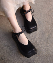 Original Design Coffee Cowhide Leather Platform Shoes Lace Up