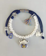 Original Design Colorblock 925 Lucky Cat Broken Silver Charm Bracelet