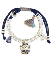 Original Design Colorblock 925 Lucky Cat Broken Silver Charm Bracelet