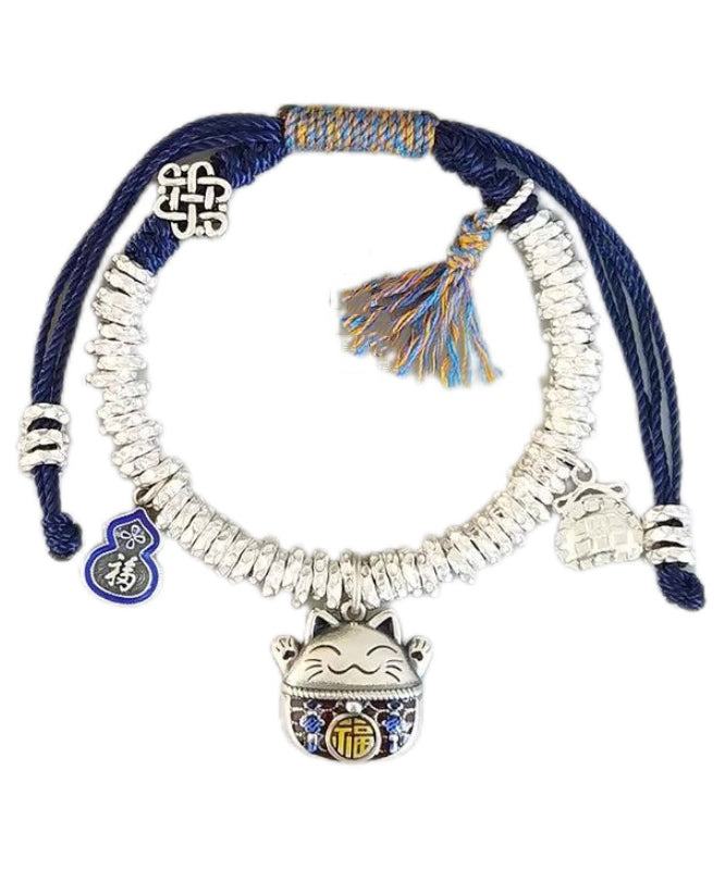 Original Design Colorblock 925 Lucky Cat Broken Silver Charm Bracelet