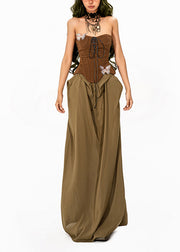 Original Design Colorblock Cold Shoulder Patchwork Maxi Dresses Sleeveless