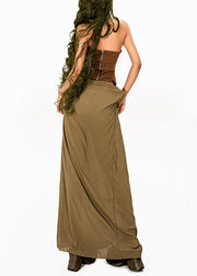 Original Design Colorblock Cold Shoulder Patchwork Maxi Dresses Sleeveless