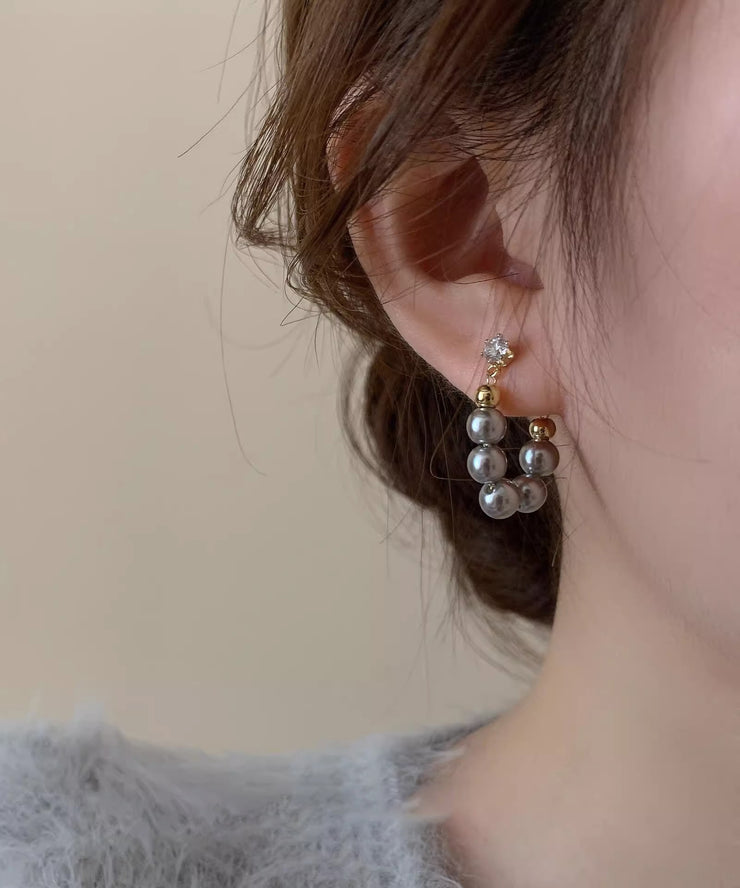 Original Design Colorblock Copper Overgild Pearl Hoop Earrings